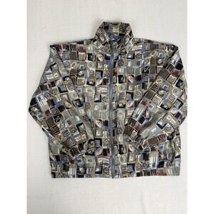 Vintage Stunt Sports 100% Silk Bomber Jacket L‎ Abstract Geometric Pattern 90s